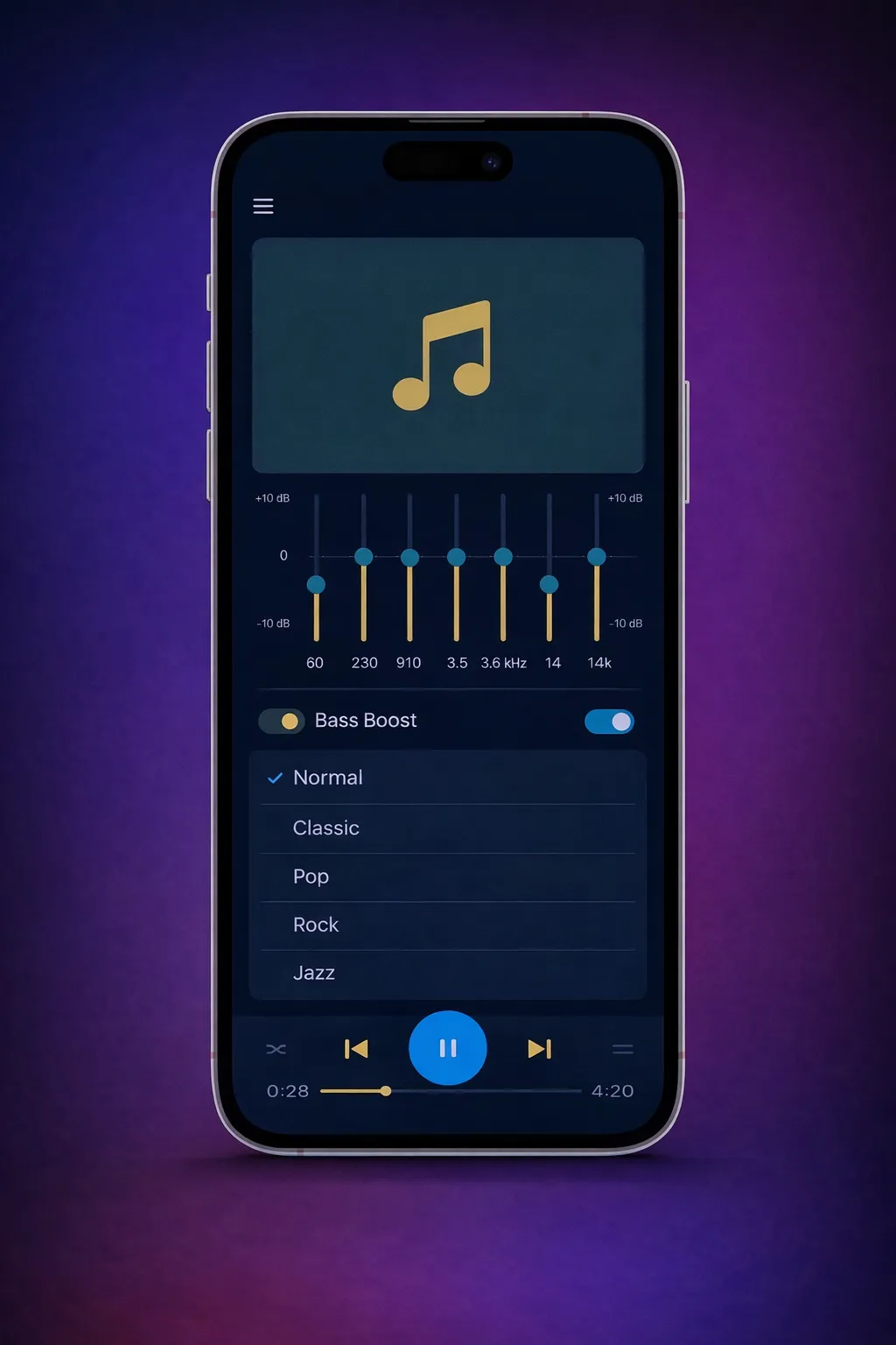 Radio Hotstar - 5-band equalizer with presets