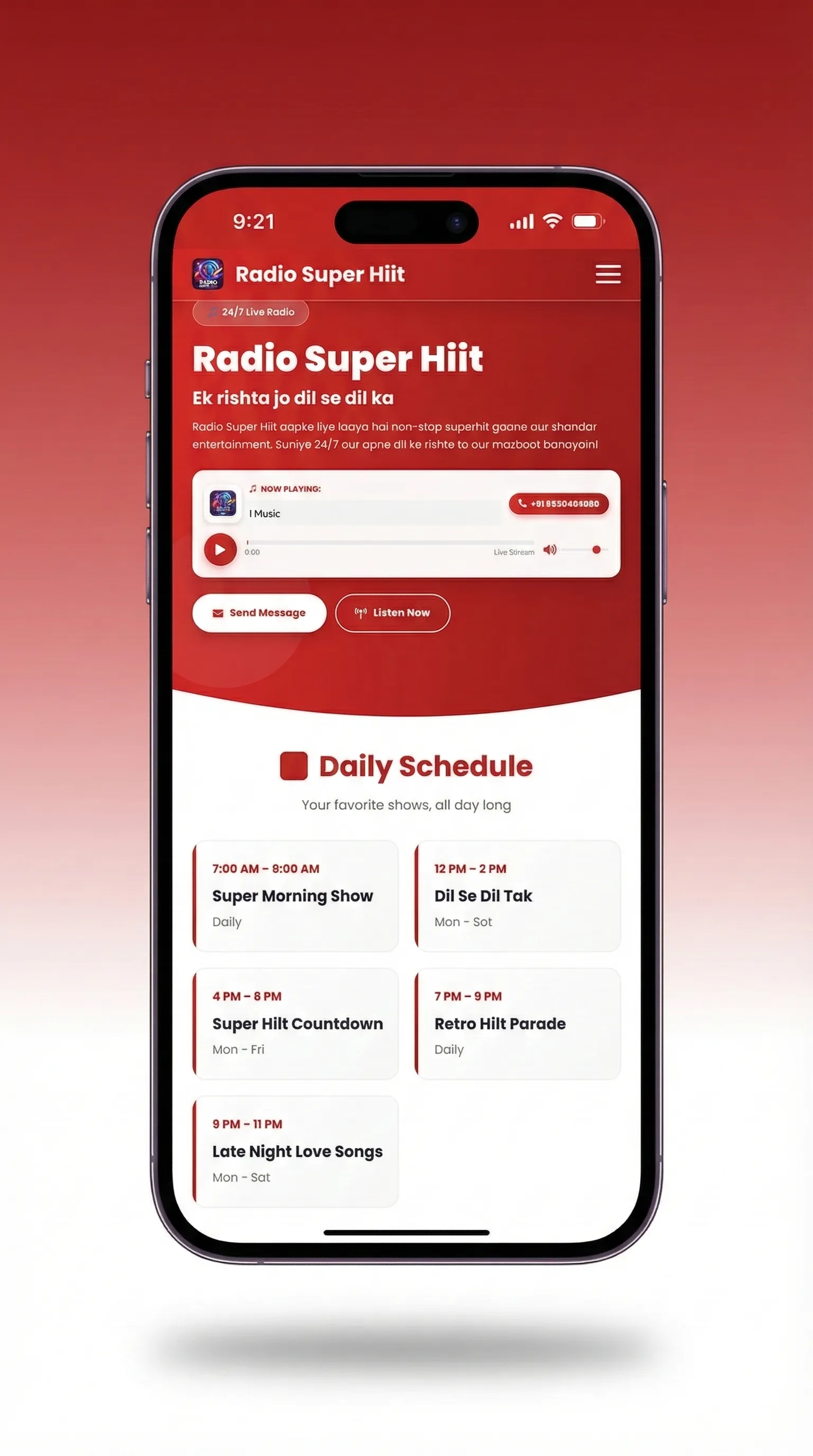 Radio Super Hiit - Mobile responsive view