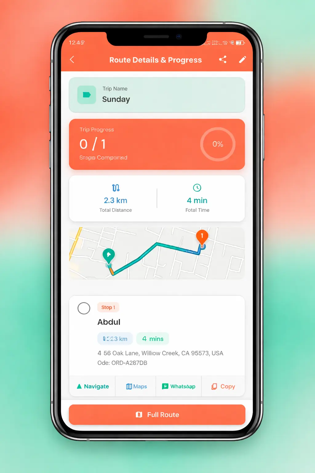 Route Optim - Optimized route on map view